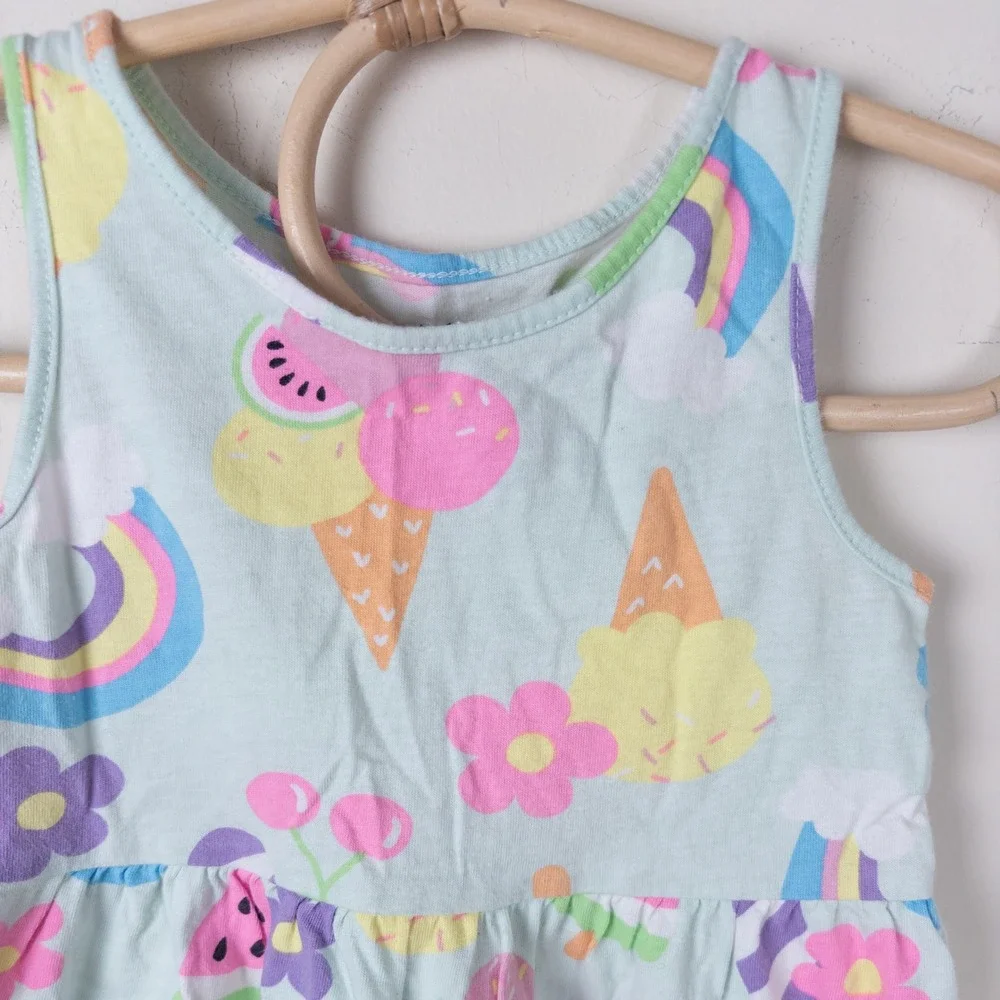 H&M Dress Kids 2T Mint Green Ice Cream Rainbow Watermelon Sleeveless Jersey